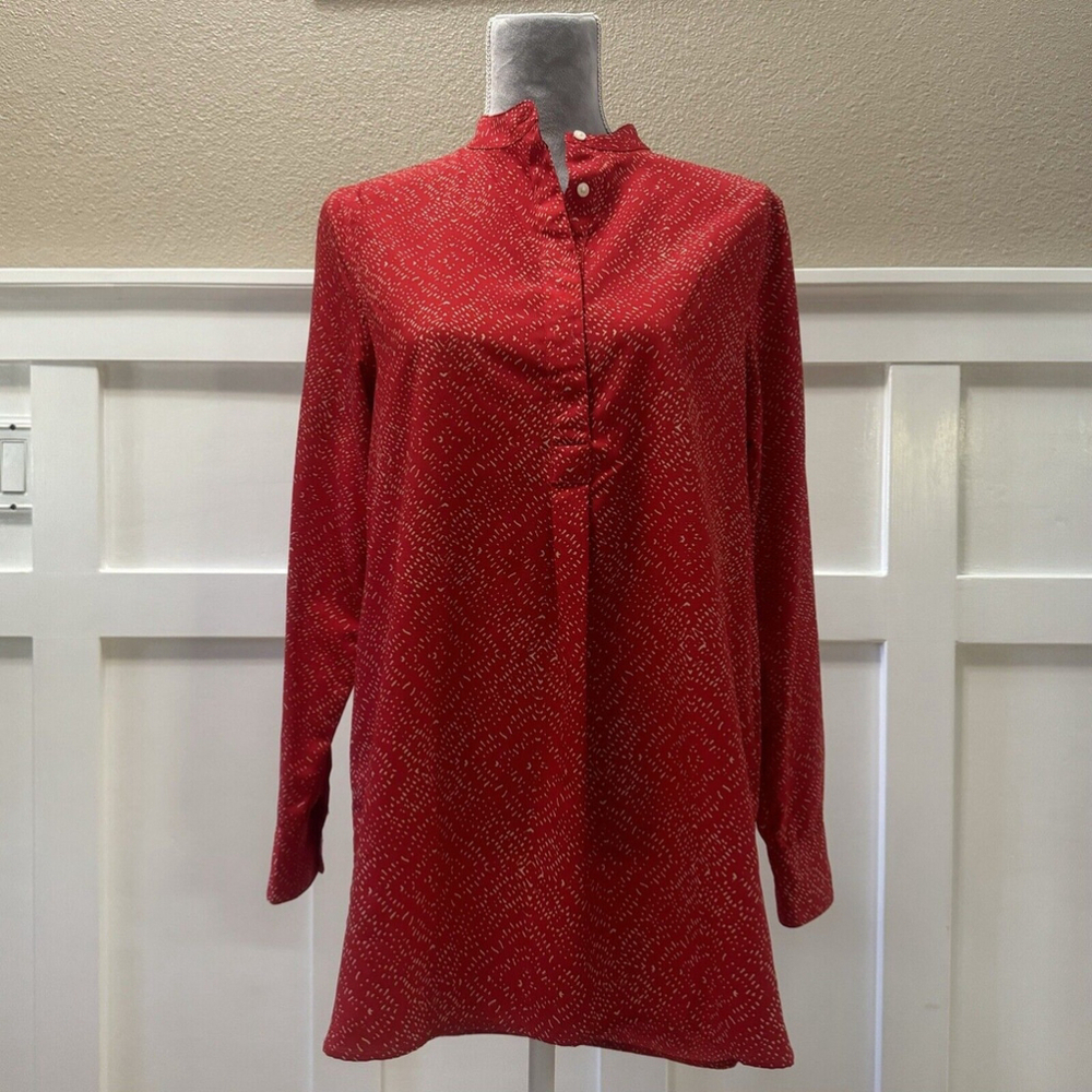 Lauren Ralph Lauren red/beige blouse tunic half button down long sleeve size M